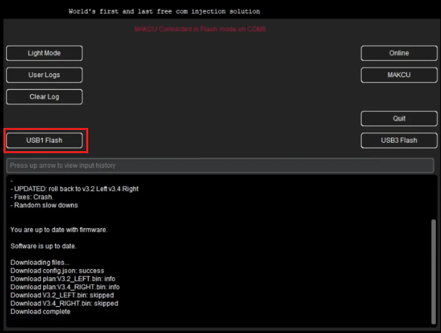 Кнопка USB1 Flash для прошивки левой стороны MAKCU в AIO Tool
